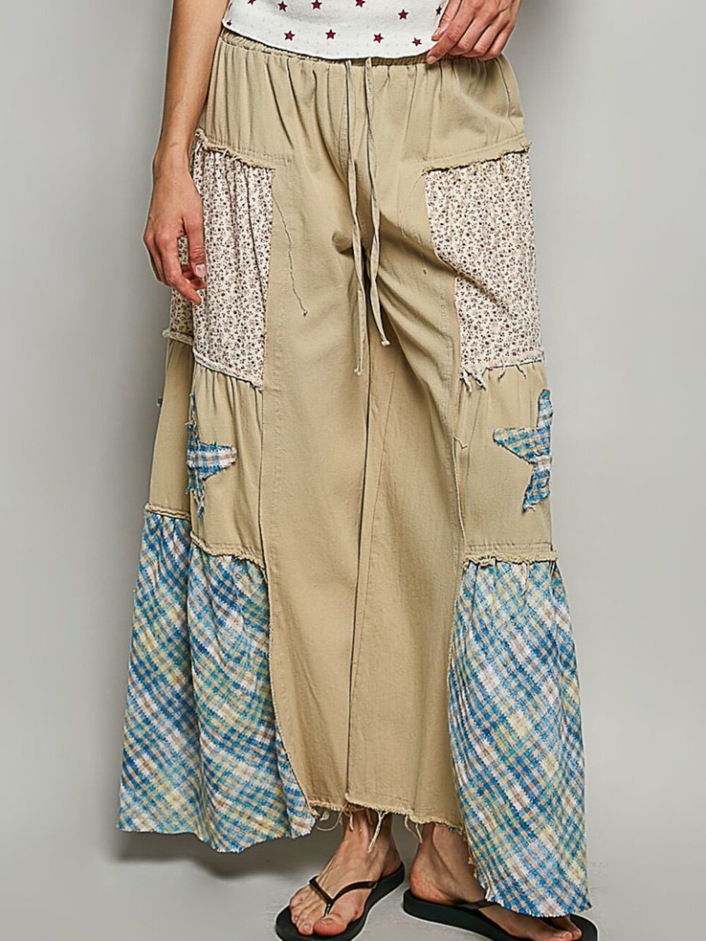 POL LIGHTWEIGHT STAR PATCHWORK PANT